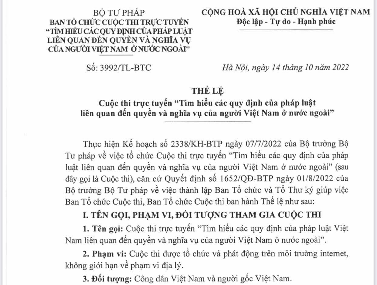 Hưởng ứng tham gia Cuộc thi trực tuyến “Tìm hiểu các quy định của pháp luật liên quan đến quyền và nghĩa vụ của người Việt Nam ở nước ngoài”