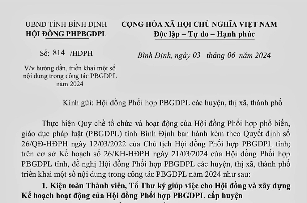 Hội đồng Phối hợp phổ biến, giáo dục pháp luật tỉnh: Hướng dẫn, triển khai một số nội dung trong công tác phổ biến, giáo dục pháp luật năm 2024