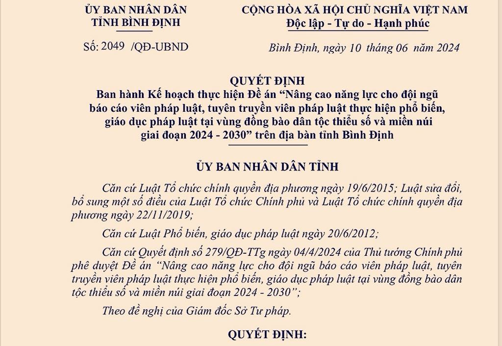 Triển khai Đề án “Nâng cao năng lực cho đội ngũ báo cáo viên pháp luật, tuyên truyền viên pháp luật thực hiện phổ biến, giáo dục pháp luật tại vùng đồng bào dân tộc thiểu số và miền núi giai đoạn 2024 - 2030”