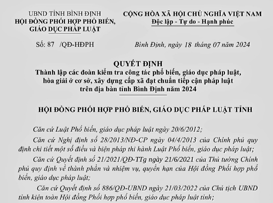 Hội đồng Phối hợp Phổ biến, giáo dục pháp luật tỉnh: Thành lập 06 Đoàn kiểm tra công tác phổ biến, giáo dục pháp luật trên địa bàn tỉnh năm 2024